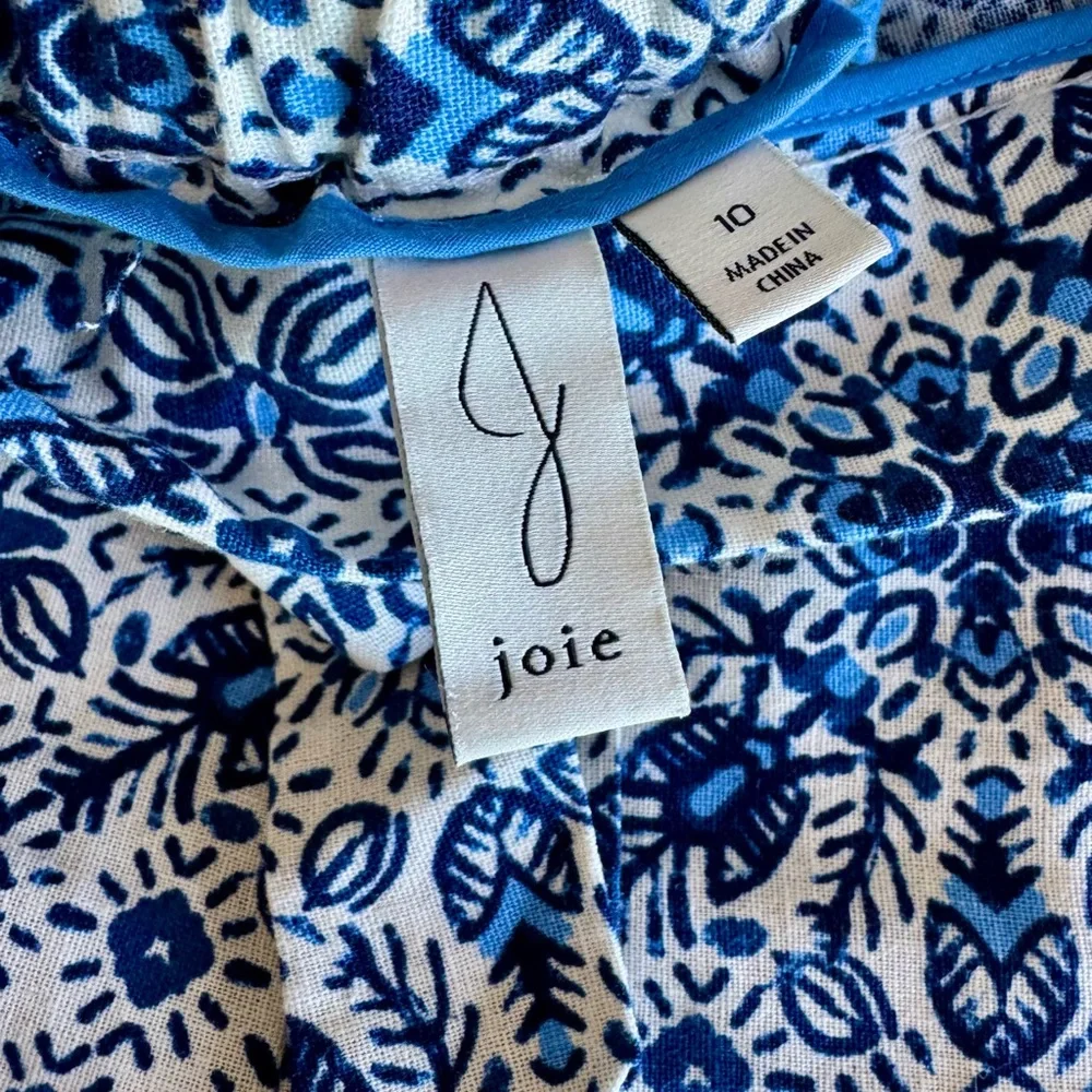 Joie Linen Blend Wide Leg Cropped Blue White Boho Tie Waist Pant Size 10. - Picture 4 of 7
